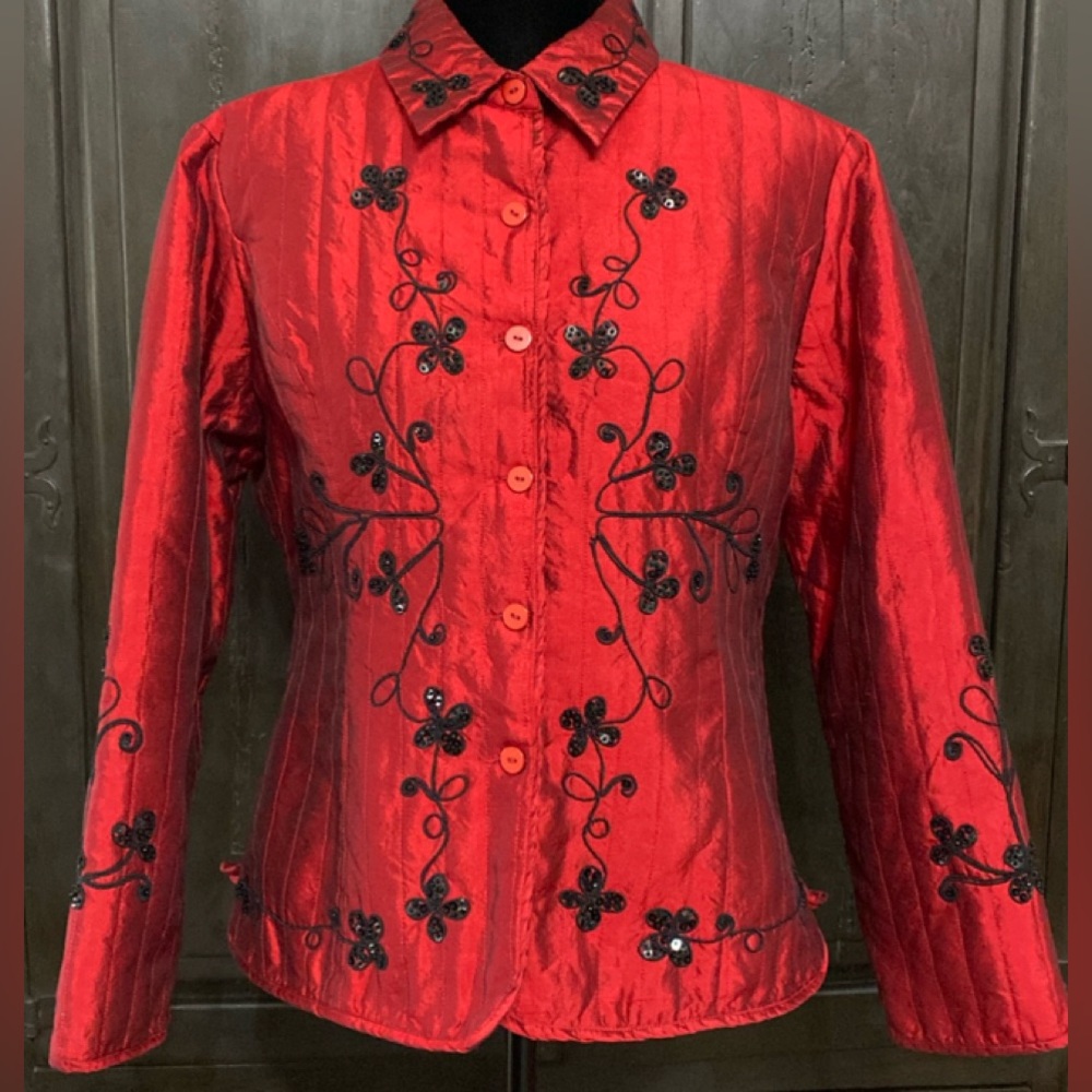 Anne Carson puffy quilt red/blk sequence jacket - XLarge